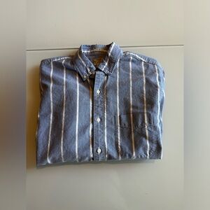 J Crew Men’s Casual Button Down in Blue with White Stripes — Medium